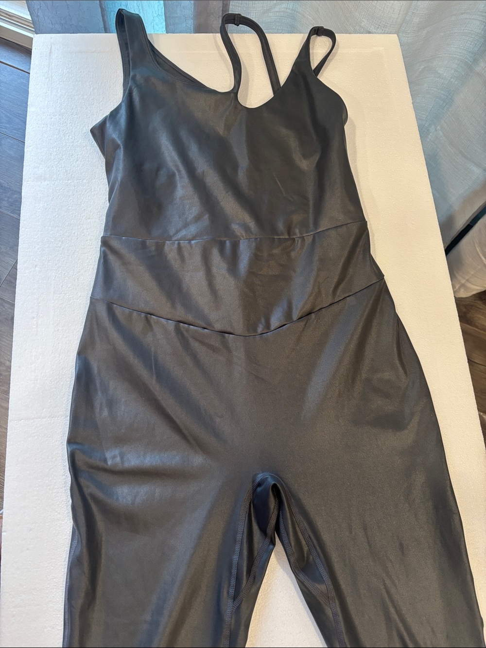 FP Movement by Free People Black Faux-Leather Jumpsuit